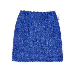 INC International Concepts Bright Blueberry Tweed Plaid Fringe Trim A-Line Skirt